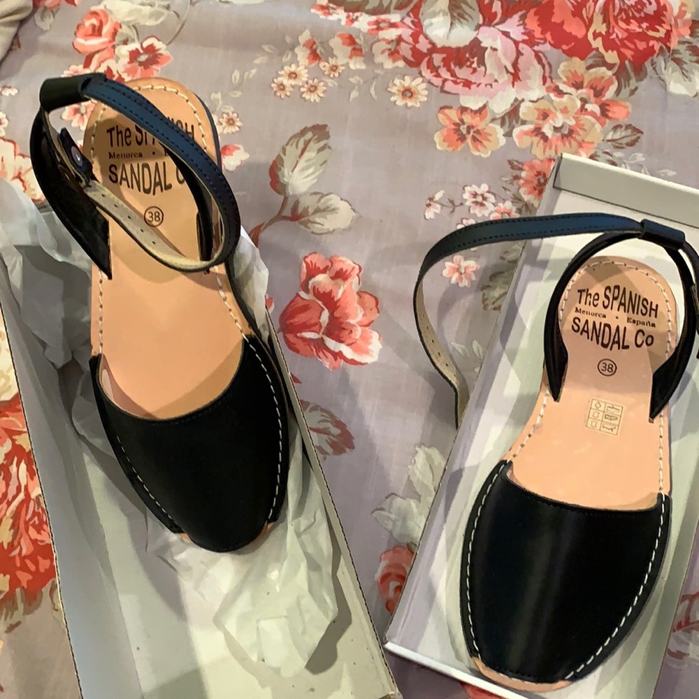 Black peep toe flat sandals